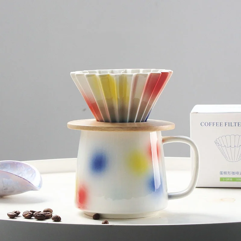 

Artisan Hand-Painted Ceramic Coffee Dripper Set Foldable Filter with Rainbow Glaze, Perfect for Slow Brew & Gift Giving
