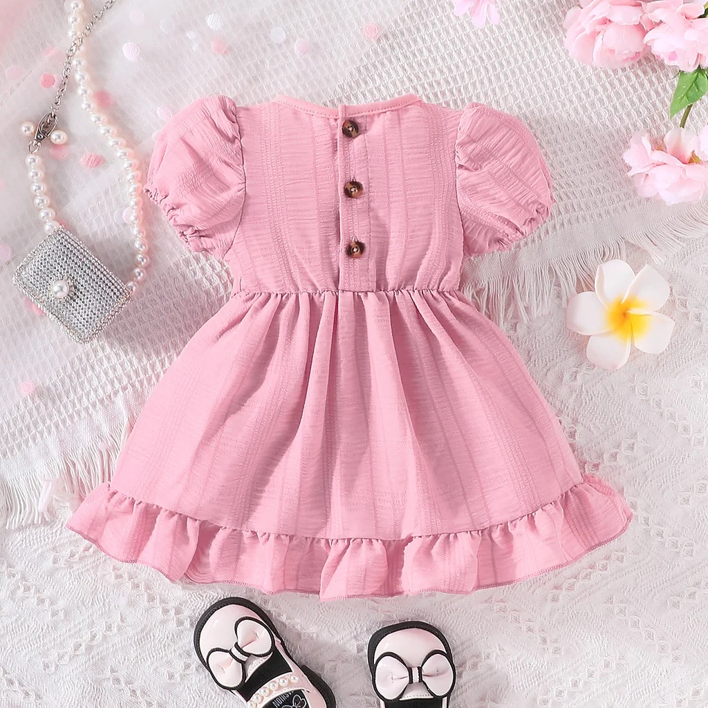 Newborn Baby Girl Dress 3-36 Months Summer Short Puff Sleeve Toddler Kids Girl Cute Pink Princess Dresses