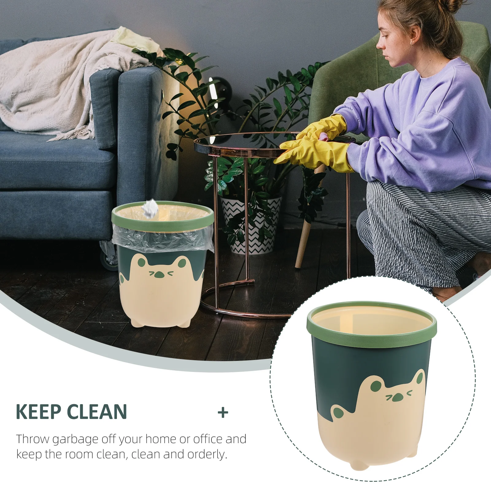 

1Pcs Press Ring Garbage Can Stylish Printed Plastic Wastebasket for Kitchen Study Room Compact Dustbin for Paper Towels and