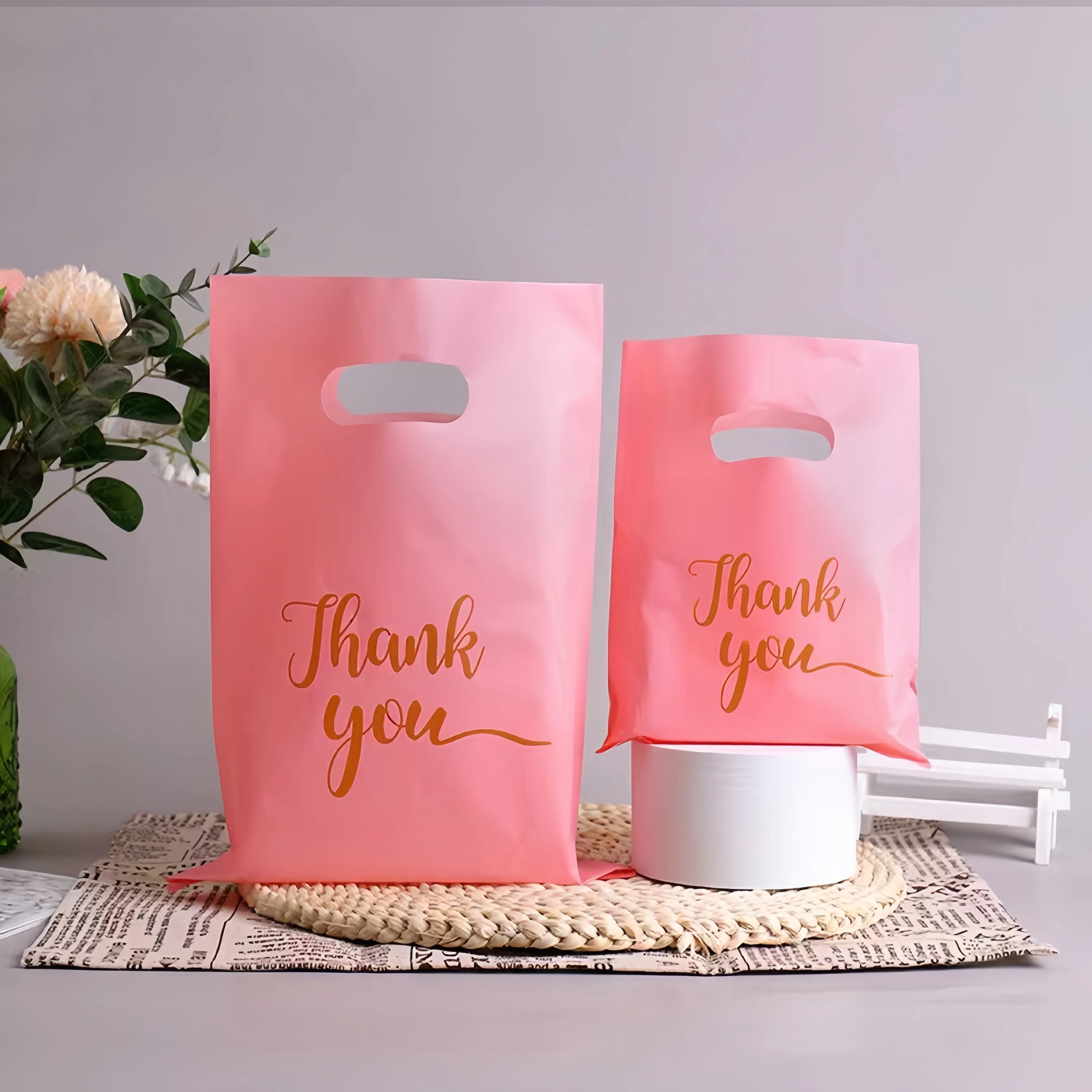 100pcs Luxurious Pink Thank You Gift Bags - Premium Quality, Reusable & Durable - Perfect for Weddings, Birthdays, Christmas, Ne