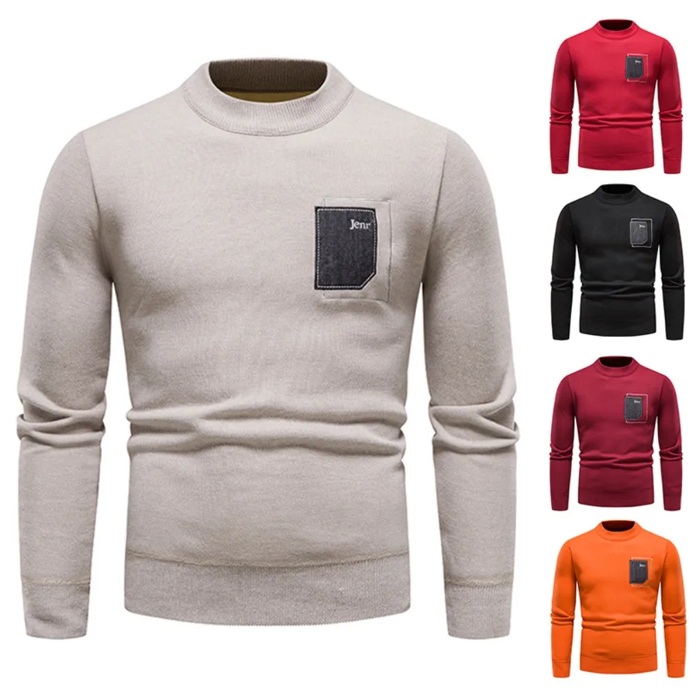 Men New Winter Sweater Labeled Pullovers Men\'s Warm Fleece Sweaters Male Casual Slim Fit Knitted Pullover Tops