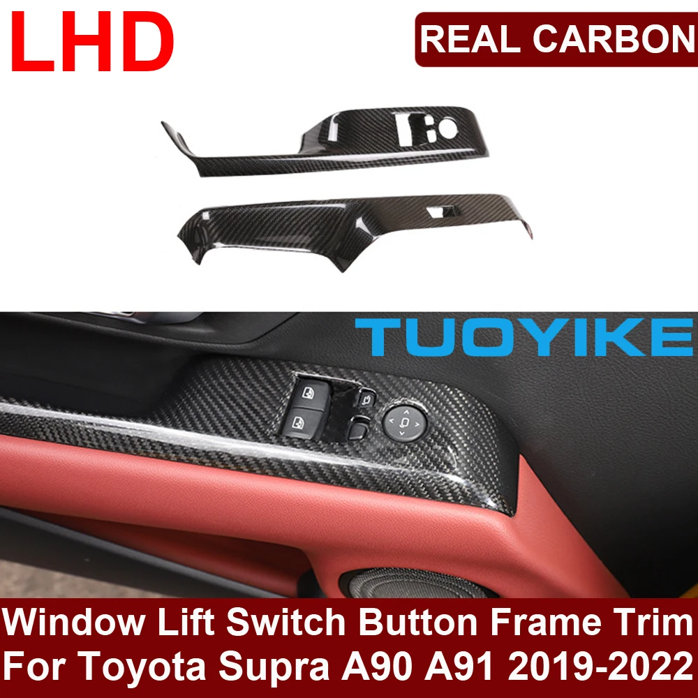 

LHD Real Dry Carbon Fiber Interior Window Lift Switch Button Cover Frame Trim Panel Decoration For Toyota Supra A90 A91 2019-22