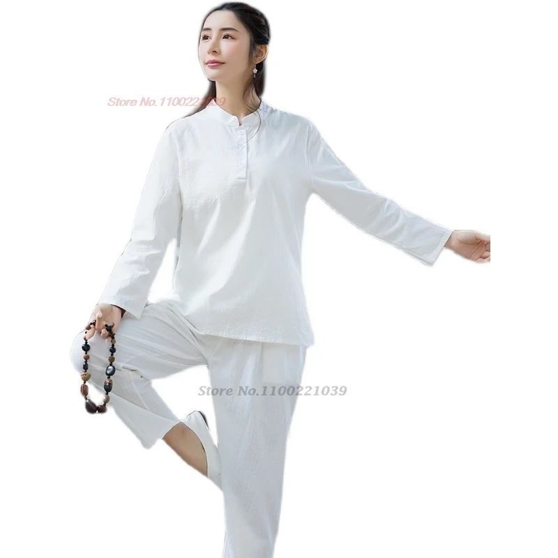 2025 จีน Kung Fu Tai Chi เสื้อผ้าศิลปะการต่อสู้เสื้อผ้า Taijiquan Wushu ชุด VINTAGE ผ้าฝ้ายผ้าลินินทีมการแข่งขันชุด