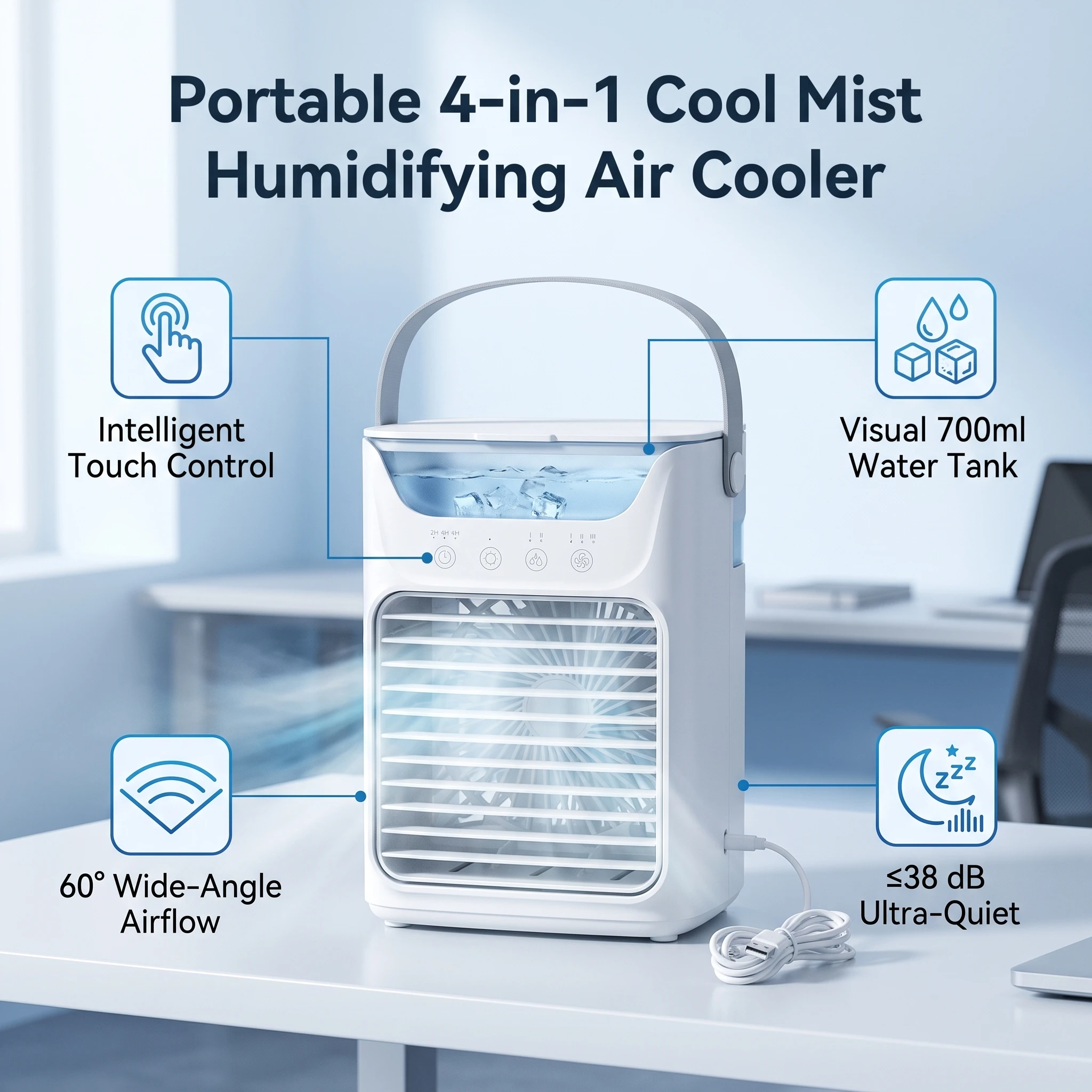 Portable Mini Air Cooler Humidifier Air Conditioner Fan 700ML 3 Speed 2 Cold Fog 3 Automatic Timing Air Conditioner Cooling Fan