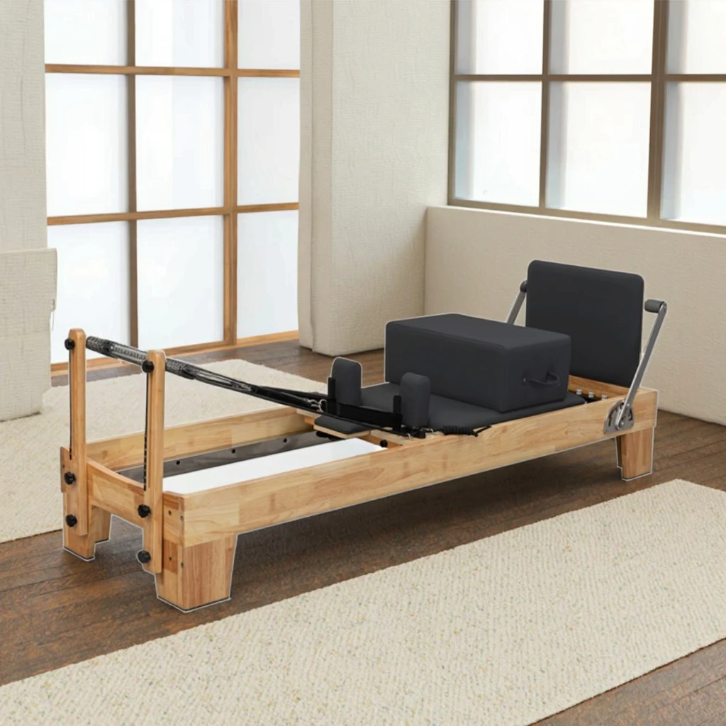 Adjustable Oak Pilates Reformer Gym Fitness Equipment for Home Studio Use for Yoga Training Pilates Core Bed