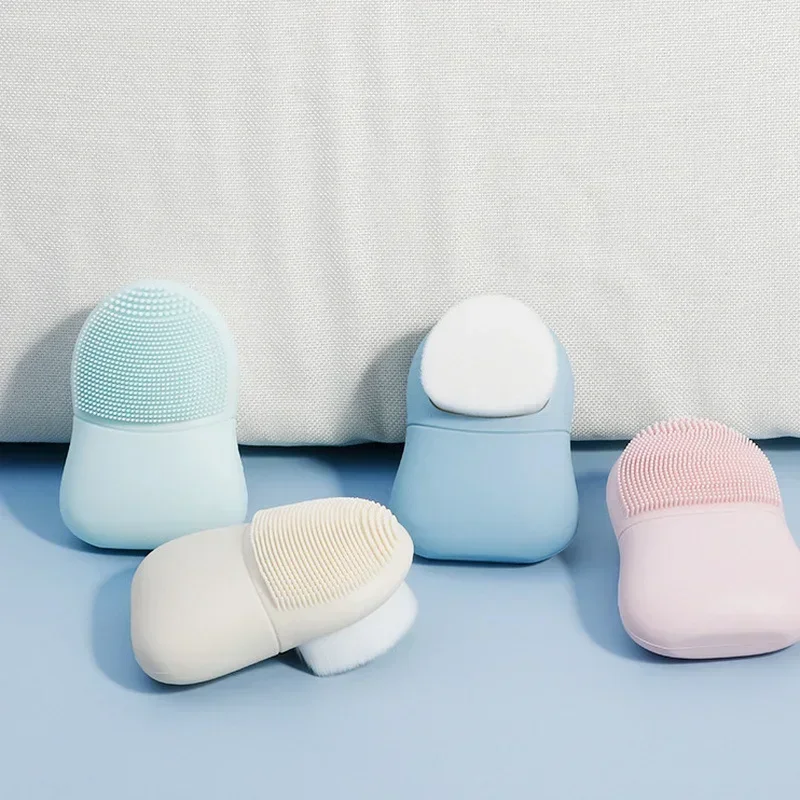Handmatige gezichtsreiniger tweekoppige gezichtswasborstel siliconen schoonheidstool voor poriën mee-eter make-up