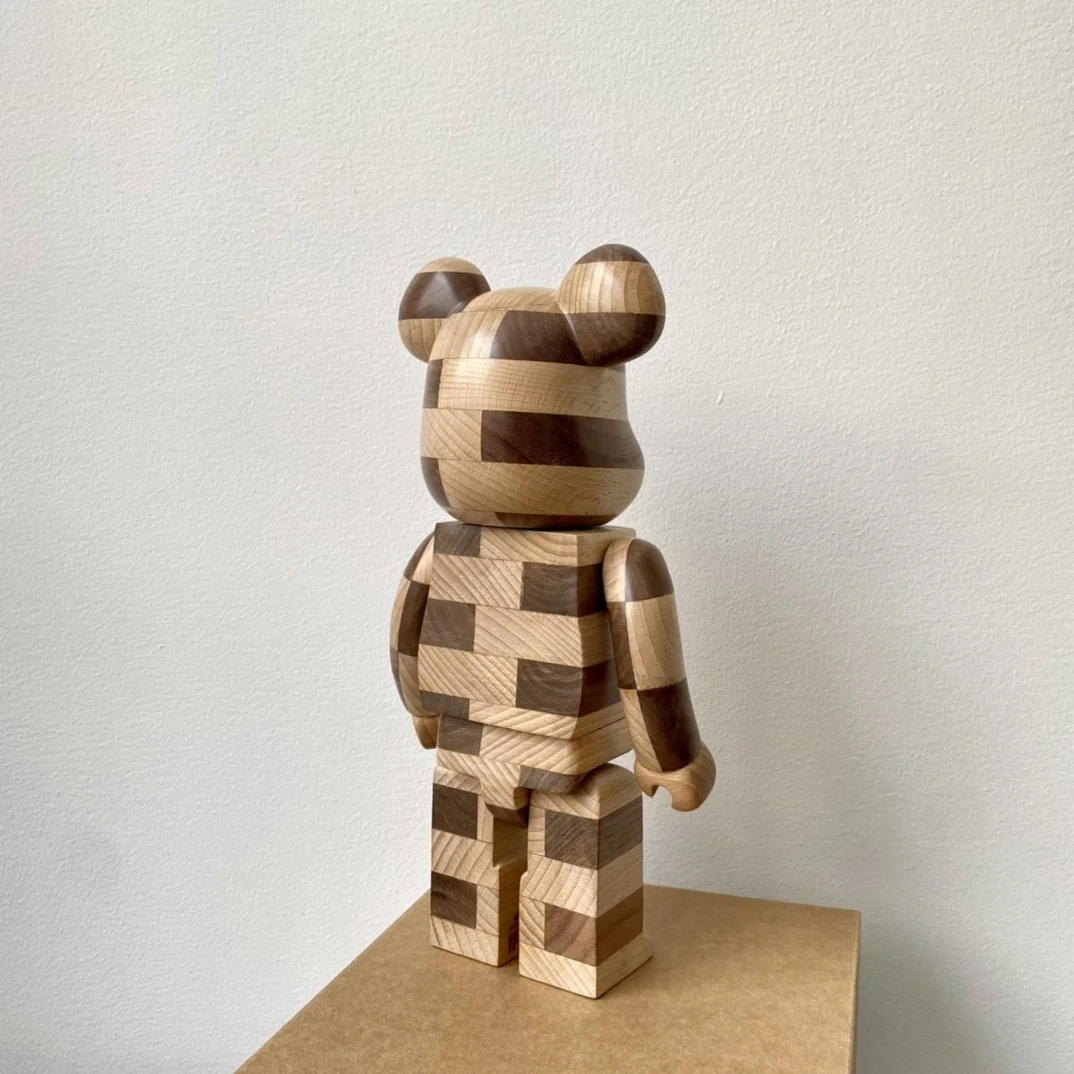 Bearbrick 400% Karimoku LONGITUDINAL CHESS Horizontal Chess Building Block Bear 28cm Height Handmade Solid Wood Doll Decoration