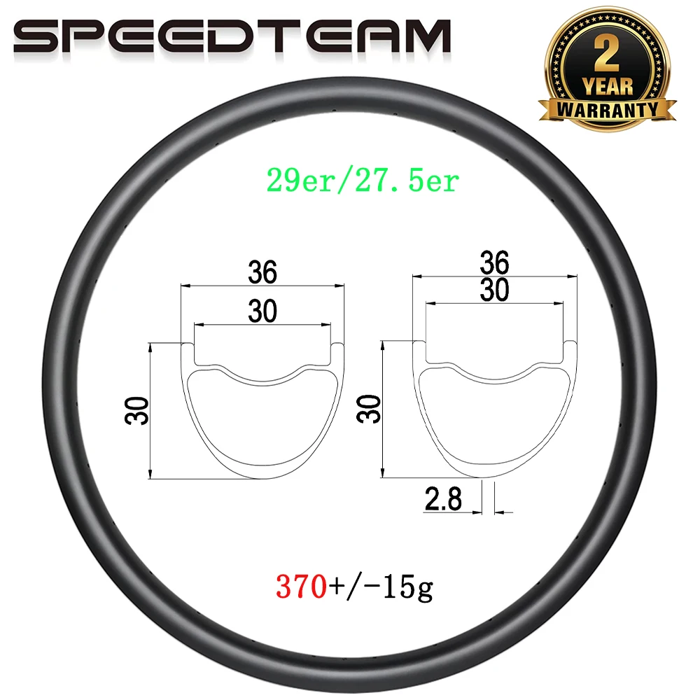 29er 27.5er MTB XC carbon rim 36mm width 30mm depth disc tubeless 24 28 32 holes 650B clincher hookless mountain bicycle wheel