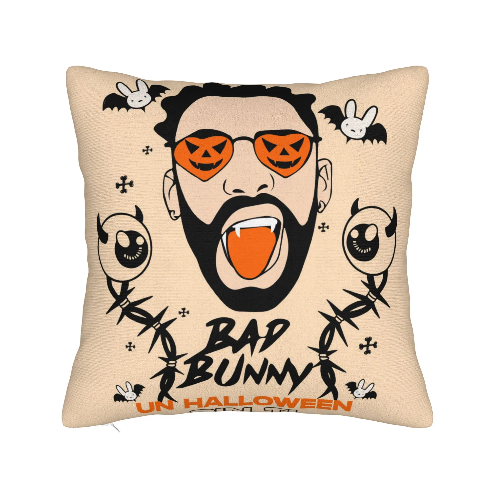 Bad Un Halloween Sin Ti Square Pillow Cases Bunny Cushion Cover Awesome Zippered Decor Pillowcase for Home 40x40cm