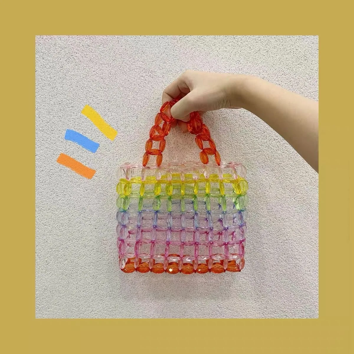 P56Summer Handmade Colorful Bag Designer Woven Handbags Crystal Transparency Bead Bag For Women 2023 Ladies Fashion Armpit Pouch