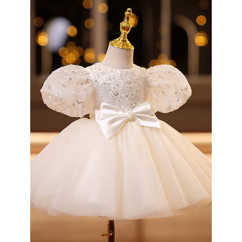 

Children's Dress New Princess Dress Sequins Bubble Sleeve Baby Girl Christening Baby Birthday Party Dress Girl Costume