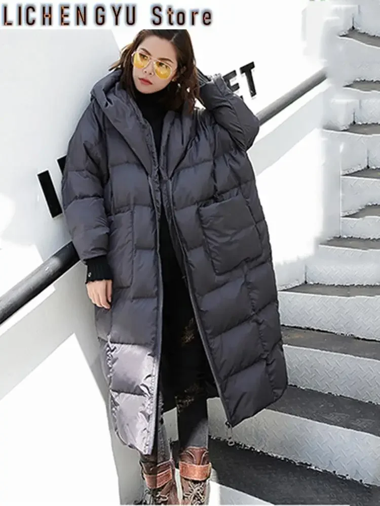 New Winter Hooded Long Sleeve Solid Color Black Cotton-padded Warm Loose Big Size Jacket Women parkas Fashion
