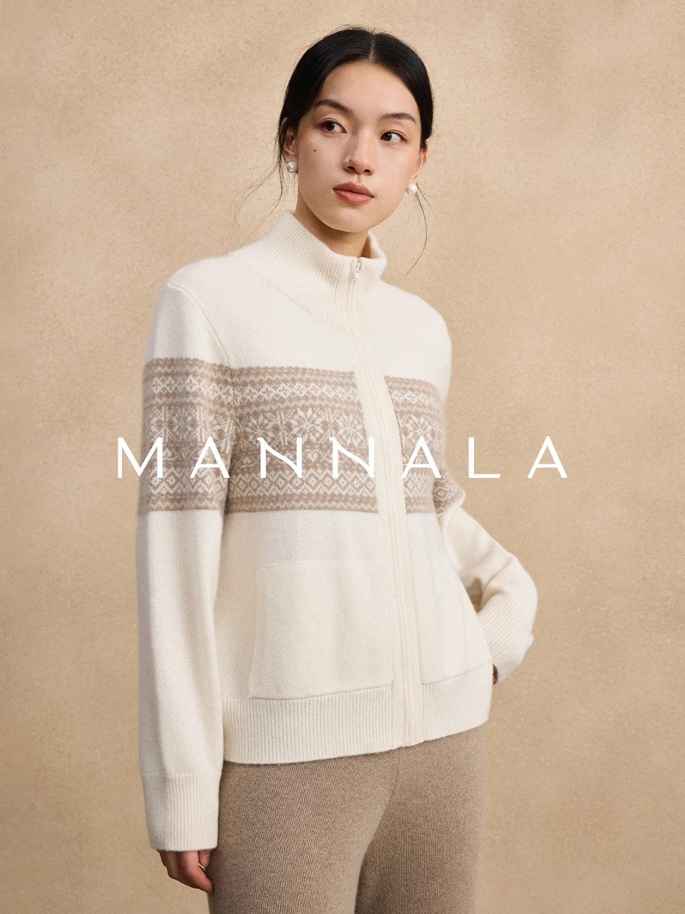

Mannala "Pastoral Poem" Wool Knit Sweater Coat Fair Isle Pattern Long Sve Women's Soft Woolen Outerwear Winter 2025