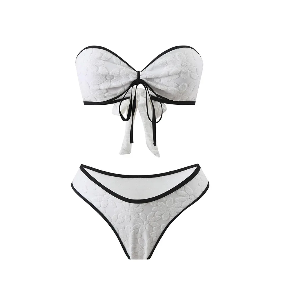 

Белый бандо бикини женские купальники 2024 сексуальные женские купальники бразильский комплект бикини стринги бикини купальные костюмы с завязками спереди пляжная одежда
