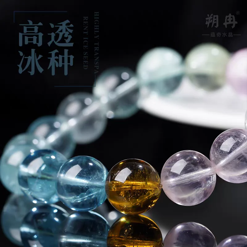 

Natural Blue Colorful Morganite Quartz Round Bracelet Clear Beads Gemstone Yellow Morganite Rainbow Women Men AAAAAA