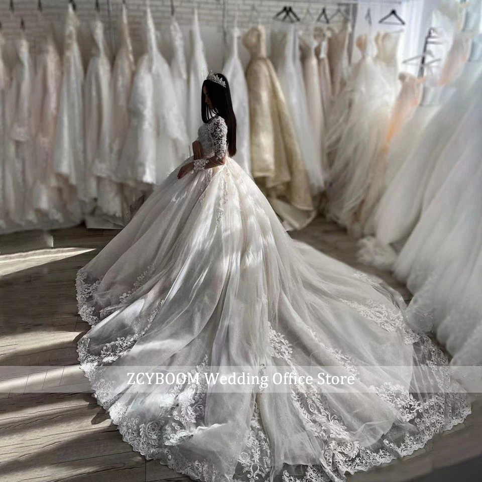 Elegant Ivory Ball Gown Lace Appliques Wedding Dresses 2026 Princess Sweetheart Long Sleeves Women Bridal Gowns Vestido De Noiva