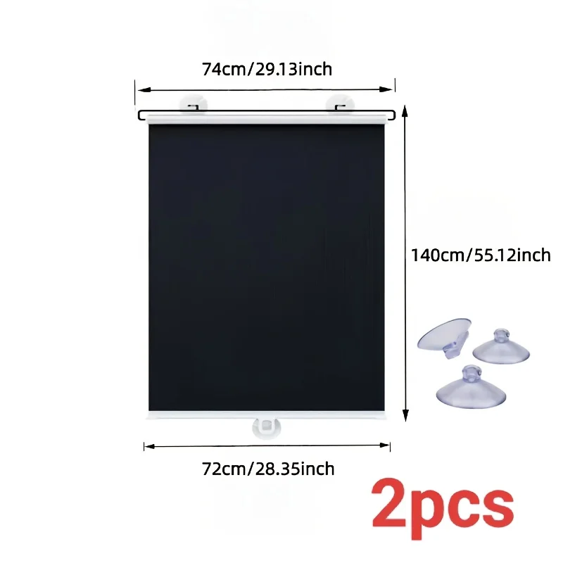 2pcs Full Blackout Suction Cup Sunshade Curtains Without Punching Holes, Full Blackout Curtains for Office and Home Use