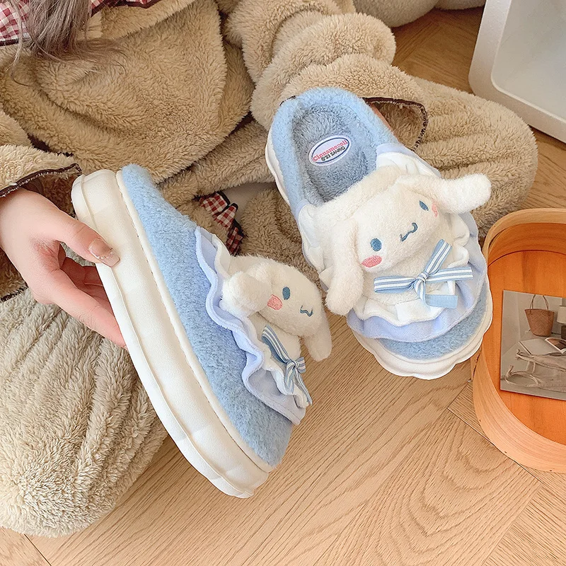 Sanrio Cotton Slippers Hello Kitty Cute Student Autumn Winter Bedroom Home Casual Soft Padded Plush Bedroom Aldult Shoes Girls