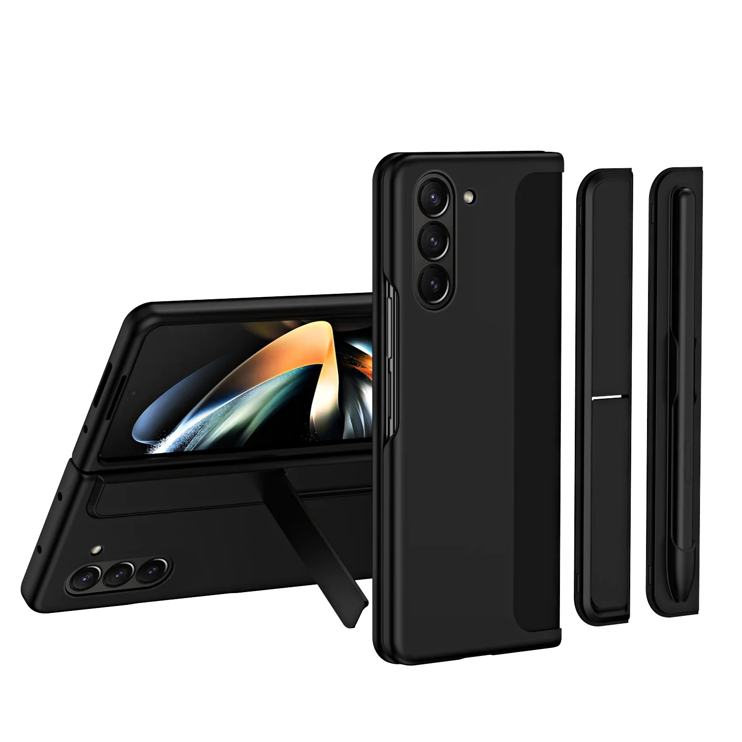 For Samsung Galaxy Z Fold 5 4 3 Case Skin Friendly Matte With Removable Pen Slot Kickstand Holder Shockproof Folding Hard Cover