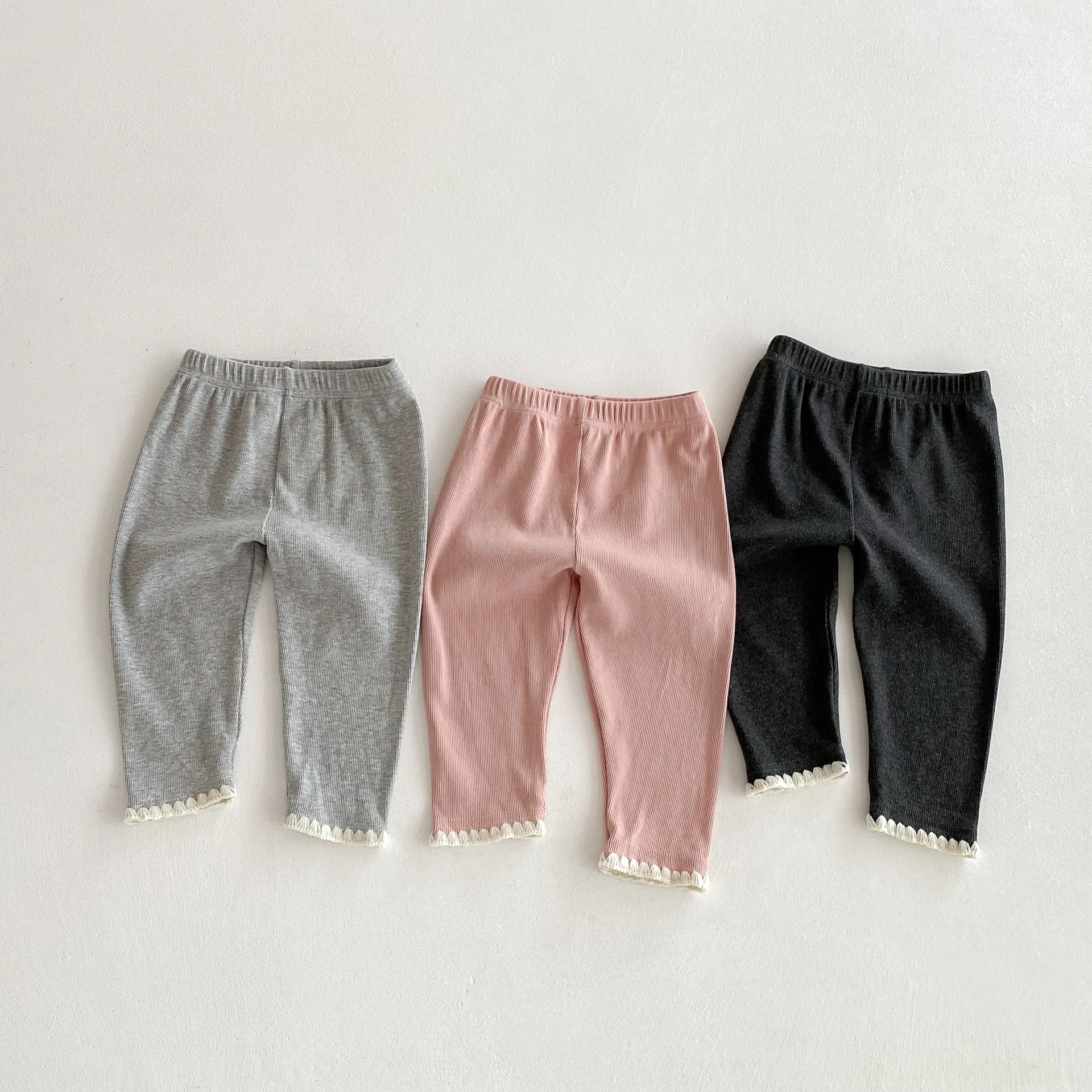 

2025 Autumn New Girls Leggings Solid Children Trousers Baby Girl Elastic Pants Cotton Infant Lace Leggings Kids Clothes