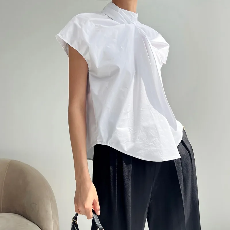 KUSAHIKI Korea Chic Summer Women Blouse Tops Chic Twisted Stand Neck Blusas Femme 2023 New Fashion Elegant Tops Mujer