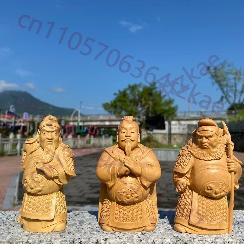 Hand-Carved Boxwood Peach Garden Three Sworn Brothers Statue - 4