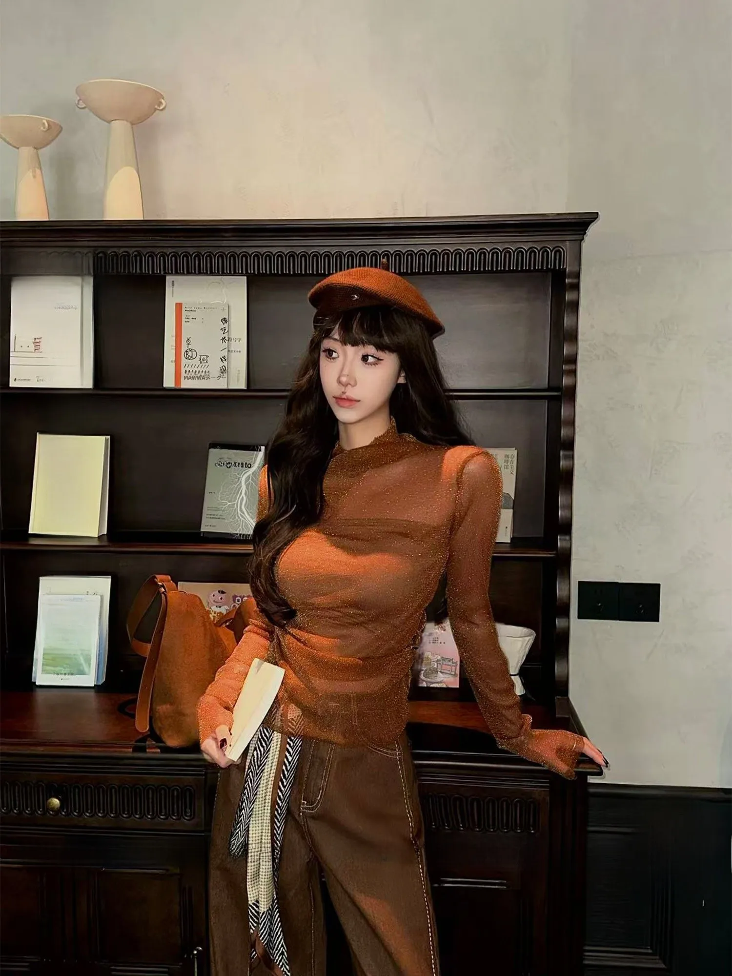 

Ретро джинсы из выцветшего денима цвета хаки для женщин: свободные, прямые, с широкими штанинами, с высокой талией, из хлопка, повседневные, модные, для города