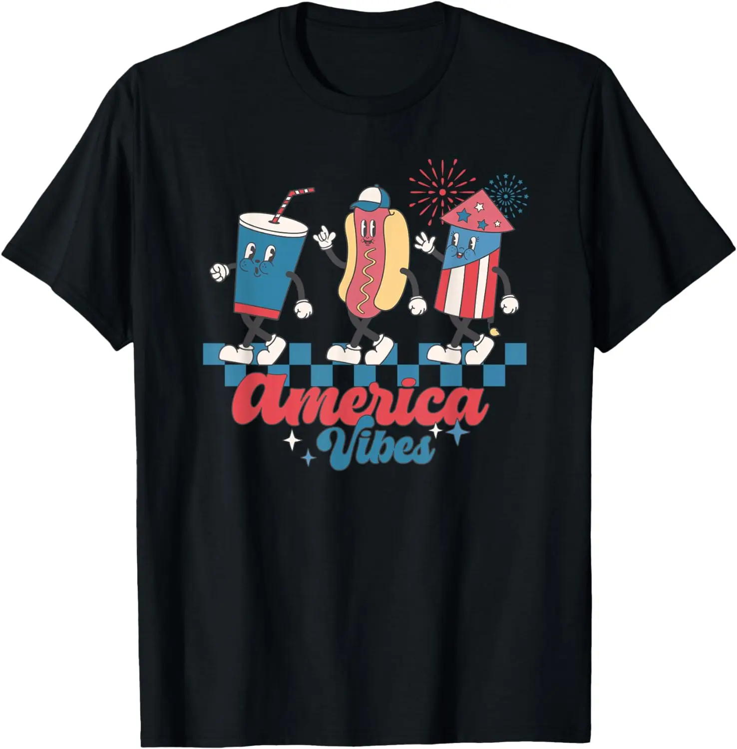 

Funny Hot Dog Fireworks July 4th Patriotic USA Vibes T-Shirt