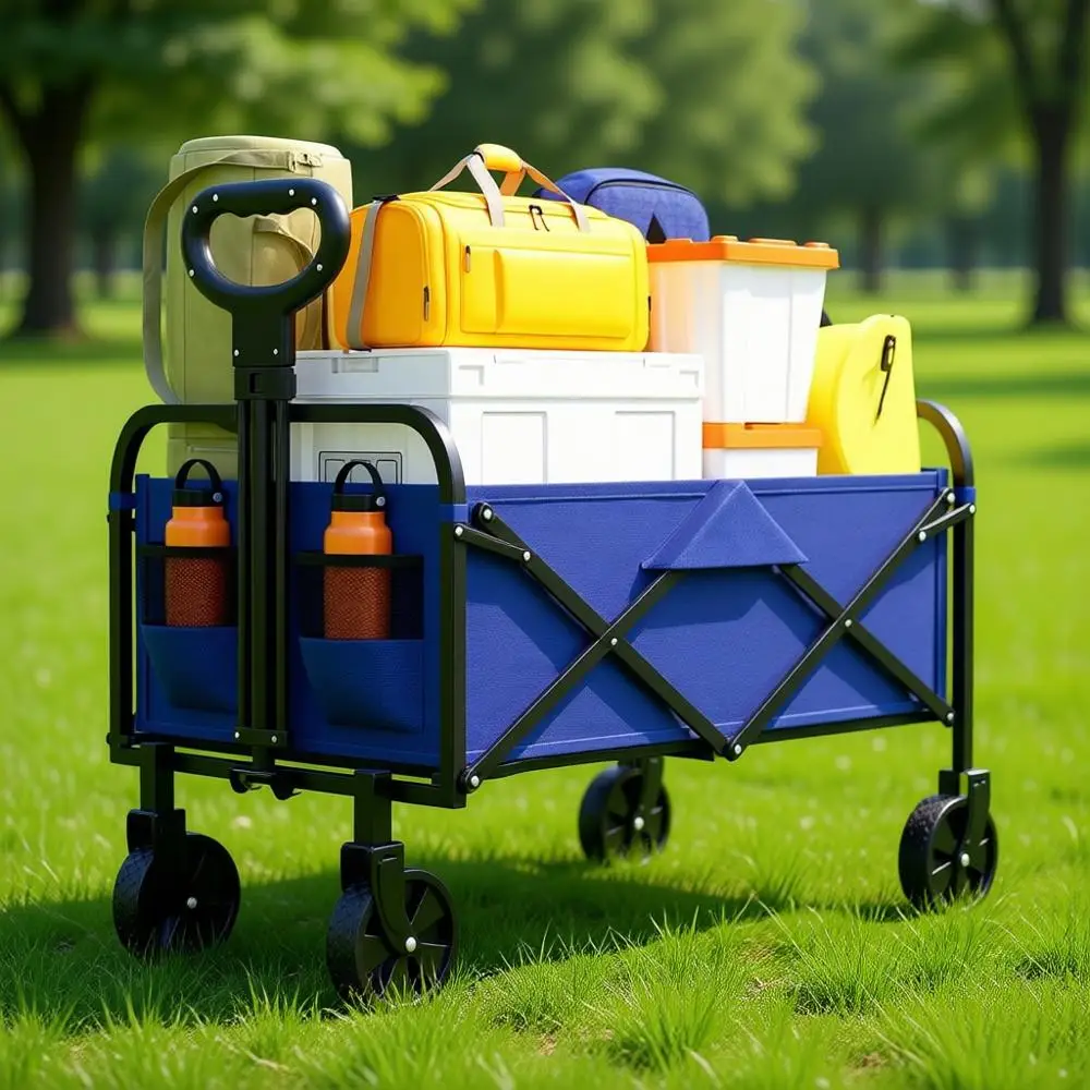 

Utility Wagon, Heavy Duty Collapsible Cart with 10 All Terrain Wheels and Cup Holders, 380 LBS Capacity for Portable Grocery Sho