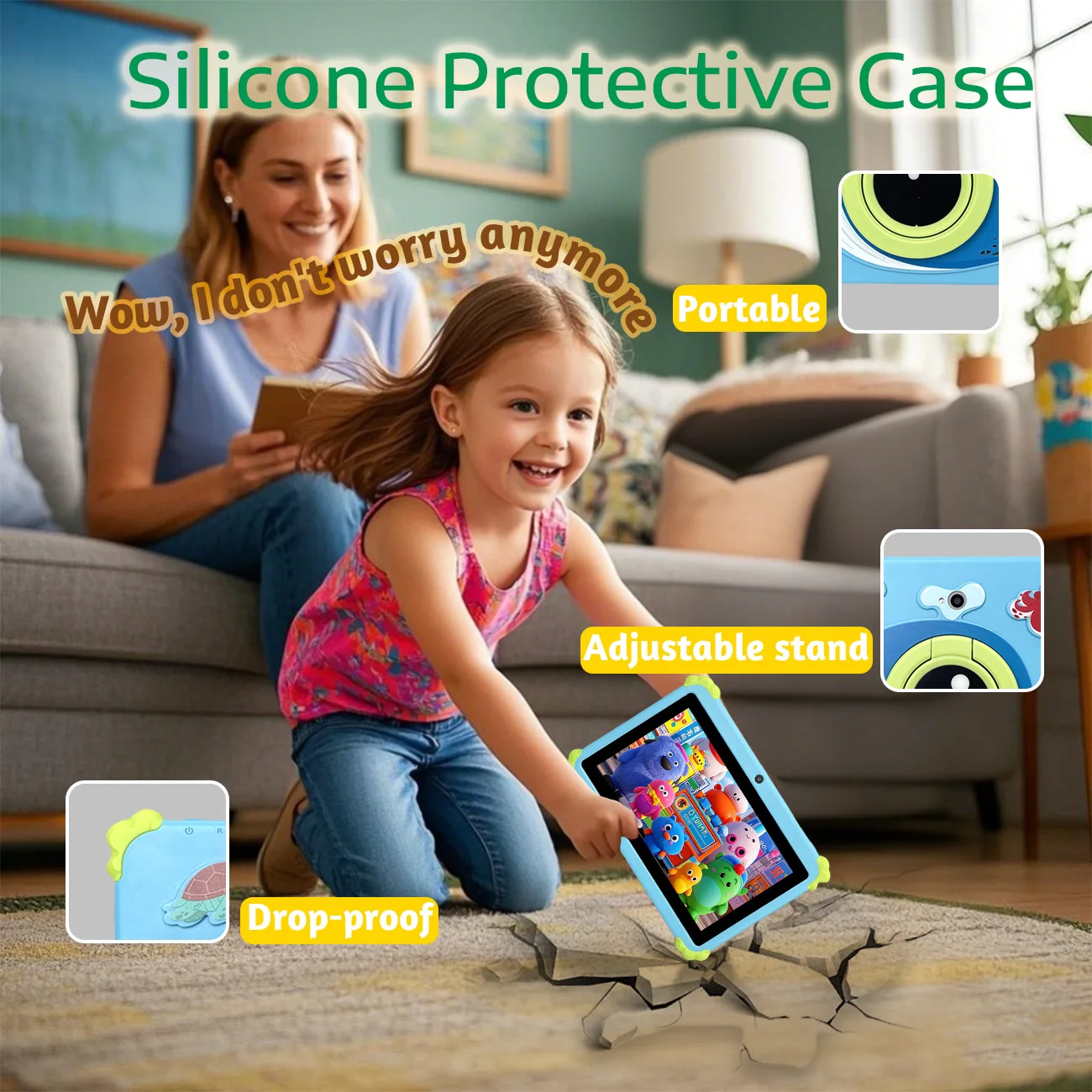 Kids Tablet 7Inch Android 12WiFi Bluetooth Expandable Storage Children Tablet with Parent Control,dual cameras,Children's Gift