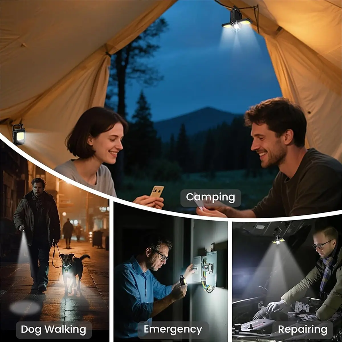 

【BRILLIANT 】COB Keychain Work Light Foldable Flashlight with Bottle Opener for Camping, Car Repair, Hiking,Emergency Use 2PC