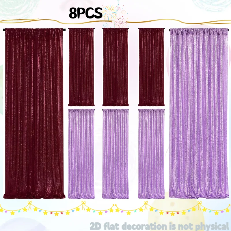

8 Pack Burgundy&Lavender Sequin Backdrop 2ftx8ft, Glitter Photography Background for Bridal Shower, Graduation Ceremony & New Ye
