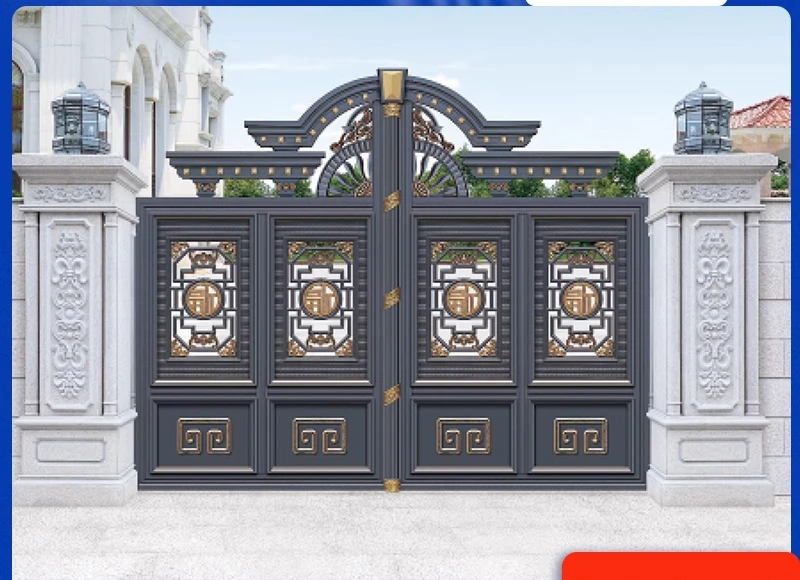 Aluminum art gate villa opposite door aluminum alloy courtyard gate Chinese-style country yard electric double-open sliding door