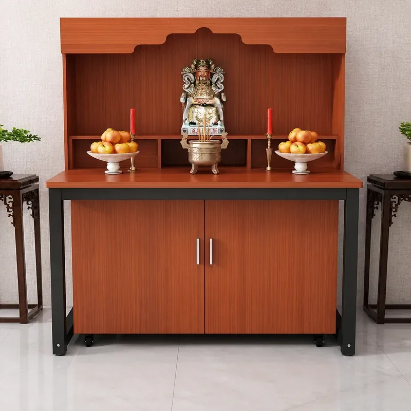Small Household Buddha Shrine Table Incense Holder with Back Plate for Window Balcony Compact Wooden Altar Stand Decor