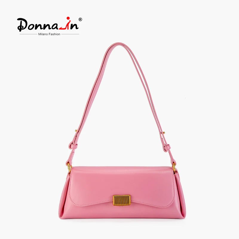 Donna-in Fashion Cowhide Oil Wax Leather Shoulder Crossbody Bag for Women Underarm Bag with Gold Lock Buckle Trendy Real Leather