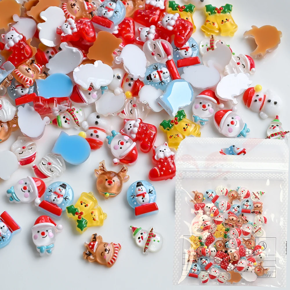 อุปกรณ์ตกแต่งเล็บลายการ์ตูนน่ารัก 30/50 ชิ้น ลายตุ๊กตาหิมะ กวางเรนเดียร์ ซานตาคลอส กระดิ่ง รองเท้าแมว สำหรับตกแต่งเล็บคริสต์มาส