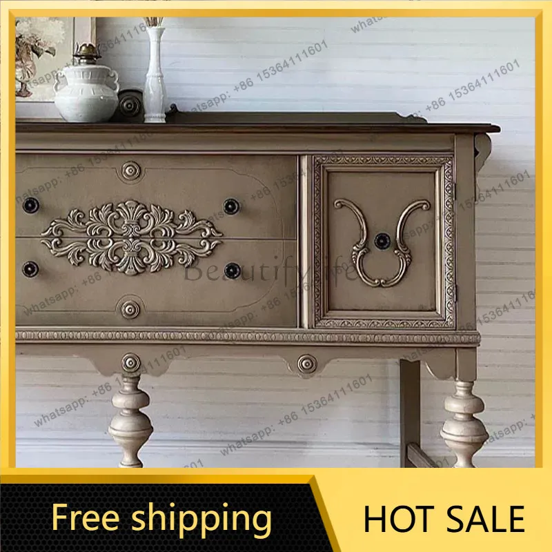 Factory Direct French retro solid wood carving flower entrance cabinet Neoclassical light luxury entrance table