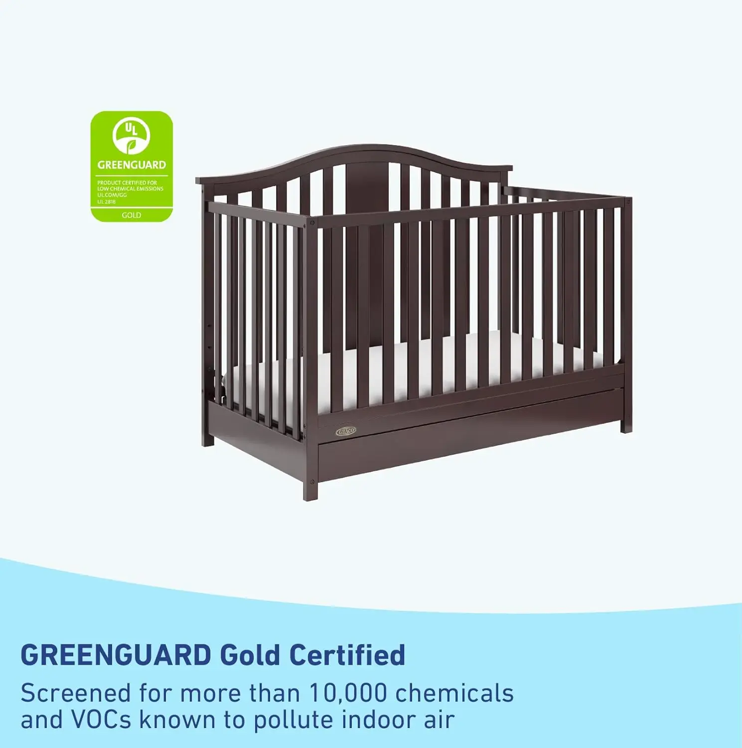 Berço conversível com gaveta, Espresso preto, certificado GREENGUARD ouro, 4 em 1 berço com gaveta Combo