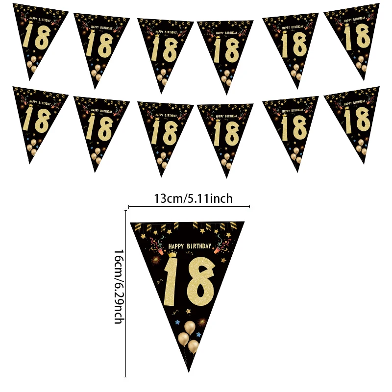 18 21 30 40 Paper Banner Birthday Party Decorations Adult Gold Black Garland Anniversary Adult Birthday Anniversaire 30age Flags