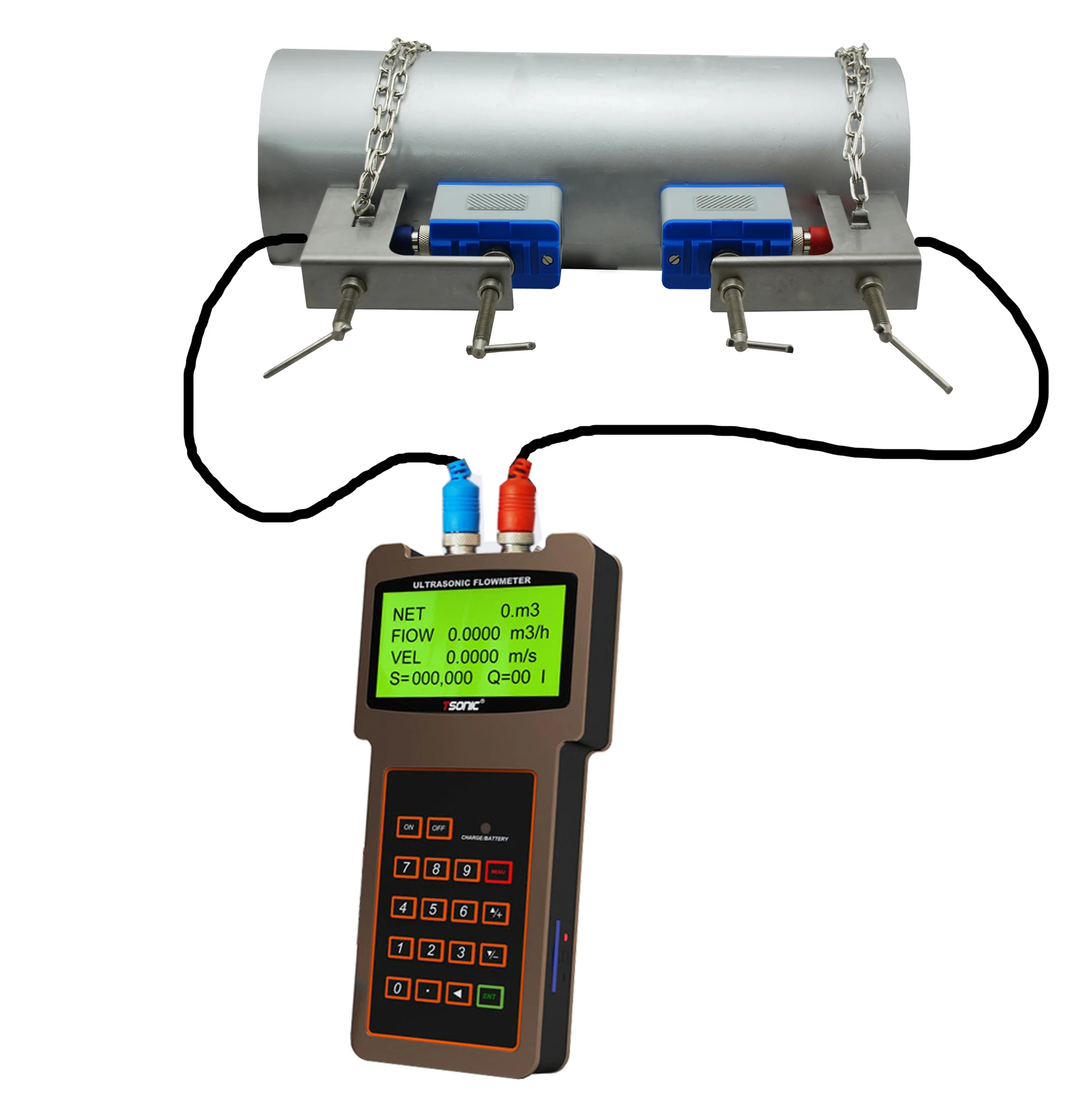 Portable TS-2 TM-1 TL-1 Transducer Hand-held Ultrasonic Flow Meter with Clamp on Sensors