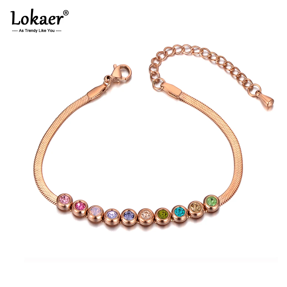 Lokaer Trendy Stainless Steel Mixed Color Crystal Charm Bracelets For Women Girls Bohemia Party Snake Chain Bracelet B20046