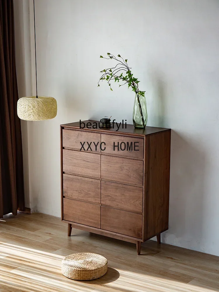 Armadietto di ricambio per otto pezzi in noce nera in stile giapponese, semplice armadio laterale in legno massello, cassetto portaoggetti, soggiorno, corridoio in legno nordico