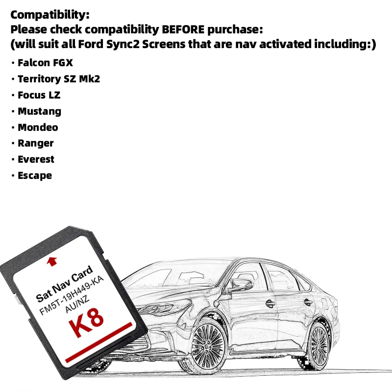 Sat Nav SD GPS Card FM5T-19H449-KA Suitable All for Ford Sync2 Screens K8 2022 Navigation System AU NZ Maps 8GB Accessories