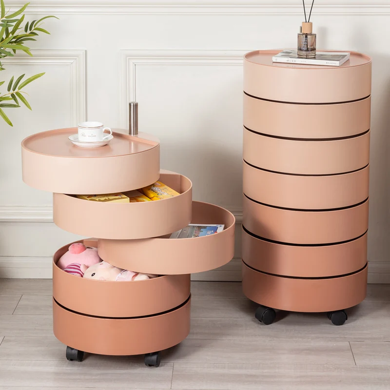 Internet celebrity Korean INS style circular rotating multi-layer storage cabinet with wheels, movable sofa side cabine