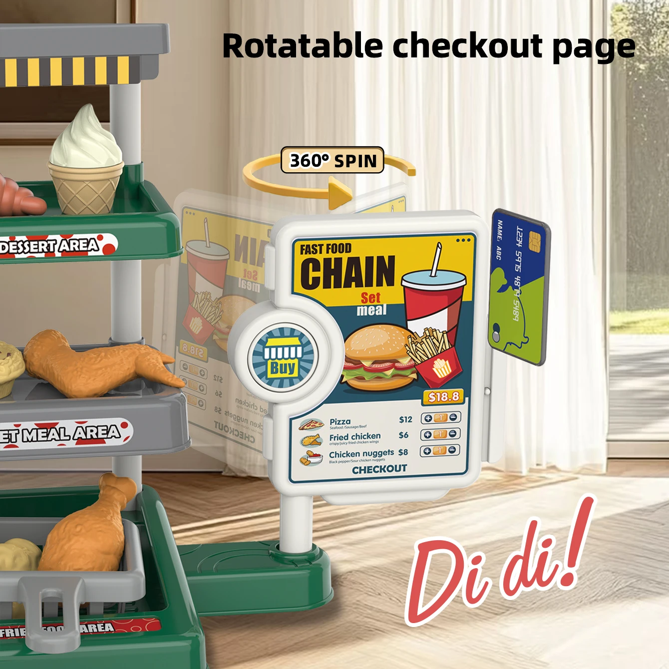 Kinderkeukenspeelset, fantasiespeelgoed voor baby's, mini-eettafel, fastfood-restaurantset voor jongens en meisjes