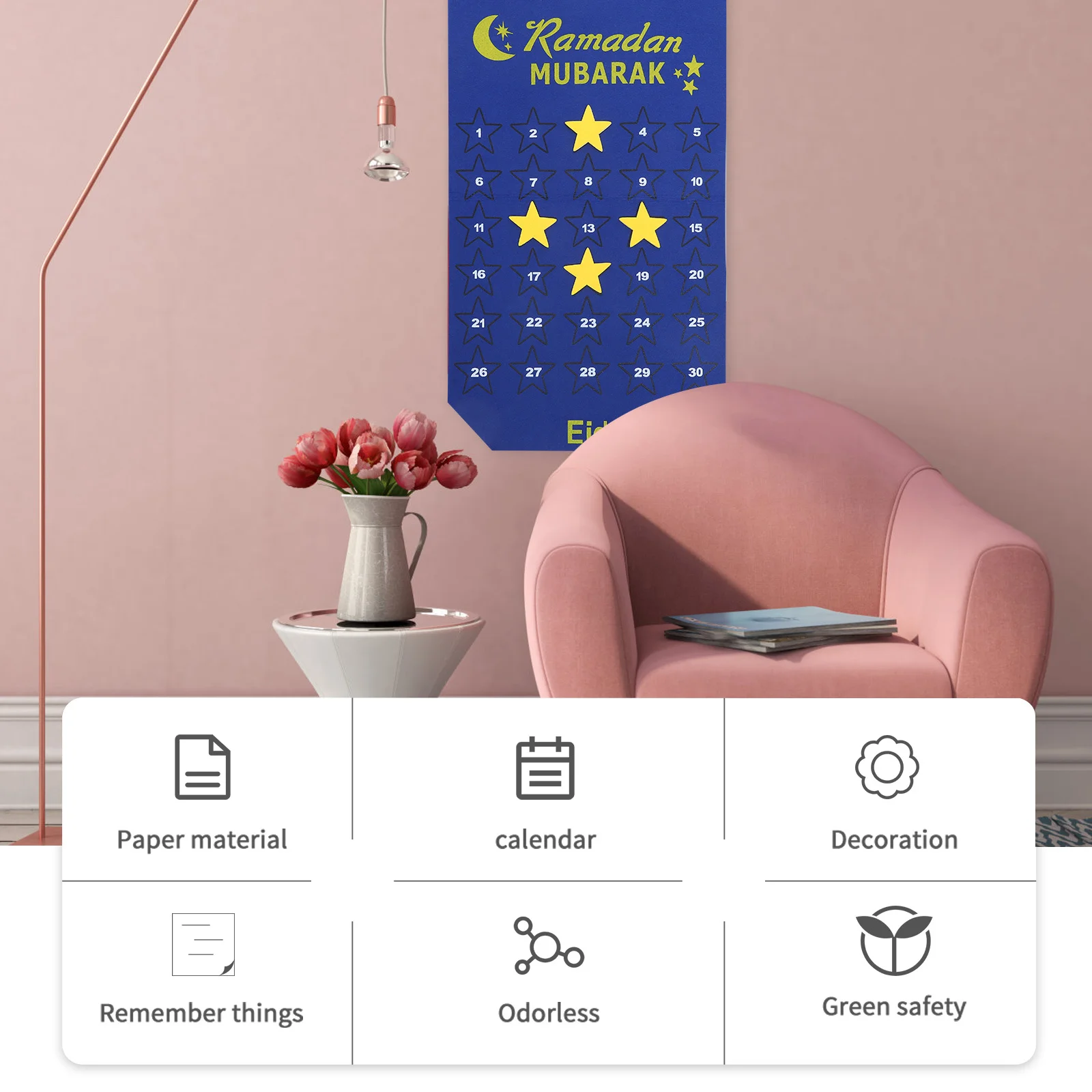 

Ramadan Wall Hanging Felt Calendar Reusable Decorative Countdown Ramadan Festival Eid Celebration Wall Ornament