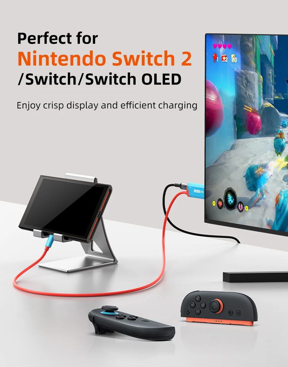 CABLETIME USB-C zu HDMI Kabel 4K144Hz PD 100W Typ-C zu HDMI Kabeladapter Perfekt für Switch 2/1 OLED PS4/5 Nintendo – Detail 3