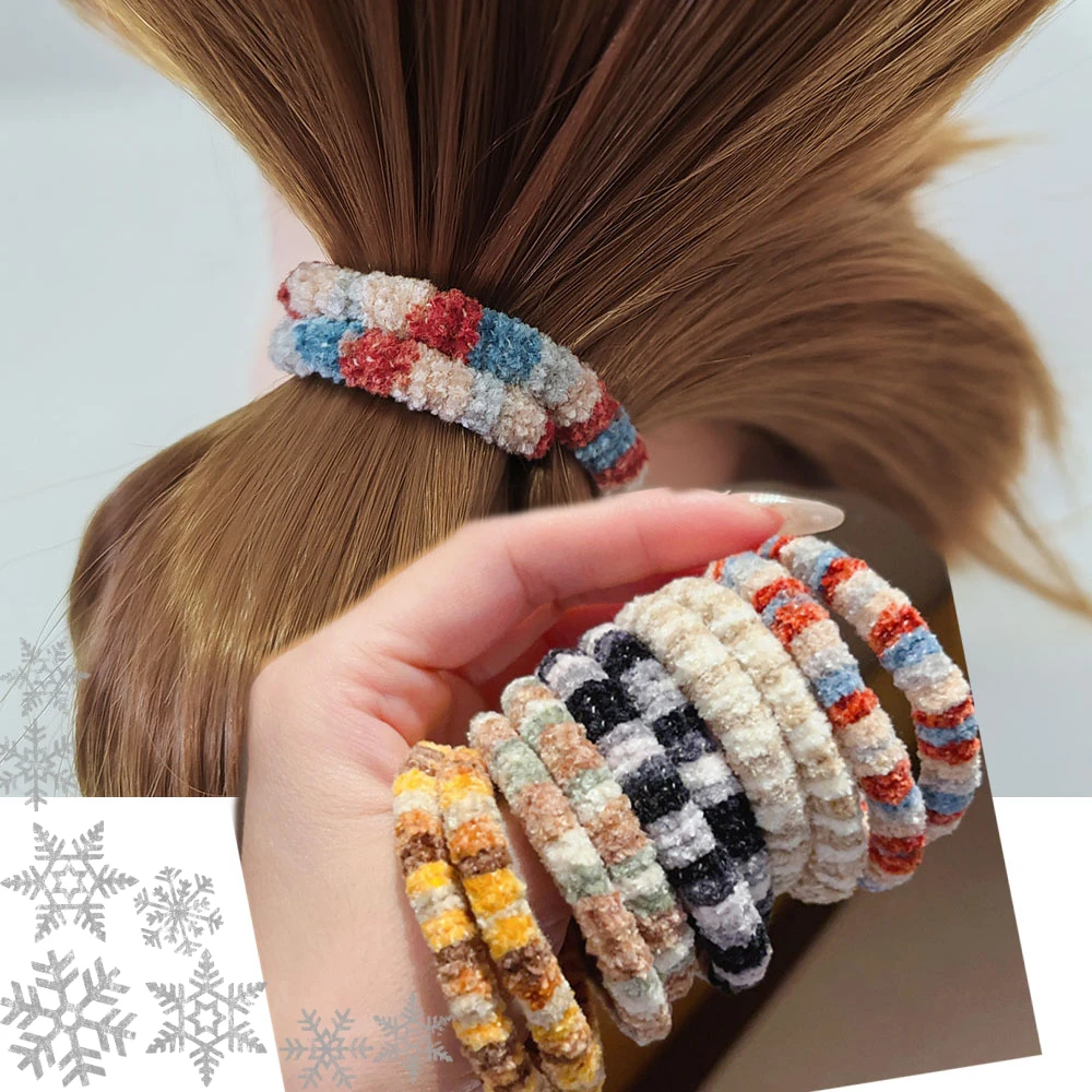 5pc Fashion European and American Plush Elastic Hair Bands for Women Girls Hair Ties Rope for Hair Accessories Ponytail Holder