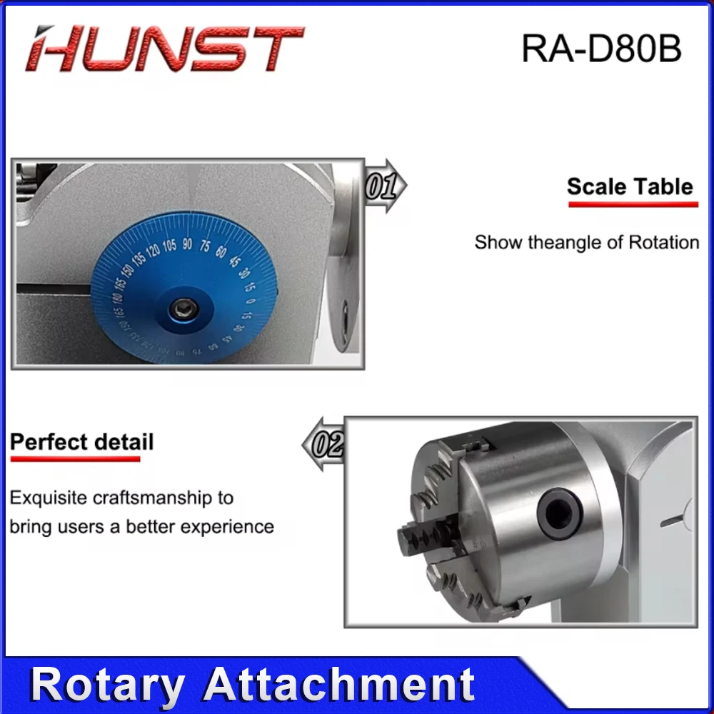 อุปกรณ์โรตารี่เชื่อมขนาดเส้นผ่านศูนย์กลาง80มม. พร้อมหัวจับสามตัว + ตัวขับ DM5042สำหรับ CO2ยูวีและเครื่องทำเครื่องหมายเลเซอร์ไฟเบอร์
