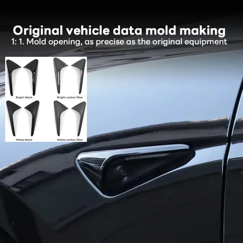 For Tesla Model3/Y/3 Highland 2024 Side Camera Carbon Fiber Pattern Decoration Sticker Scratch Protection Cover Strip Accessorie